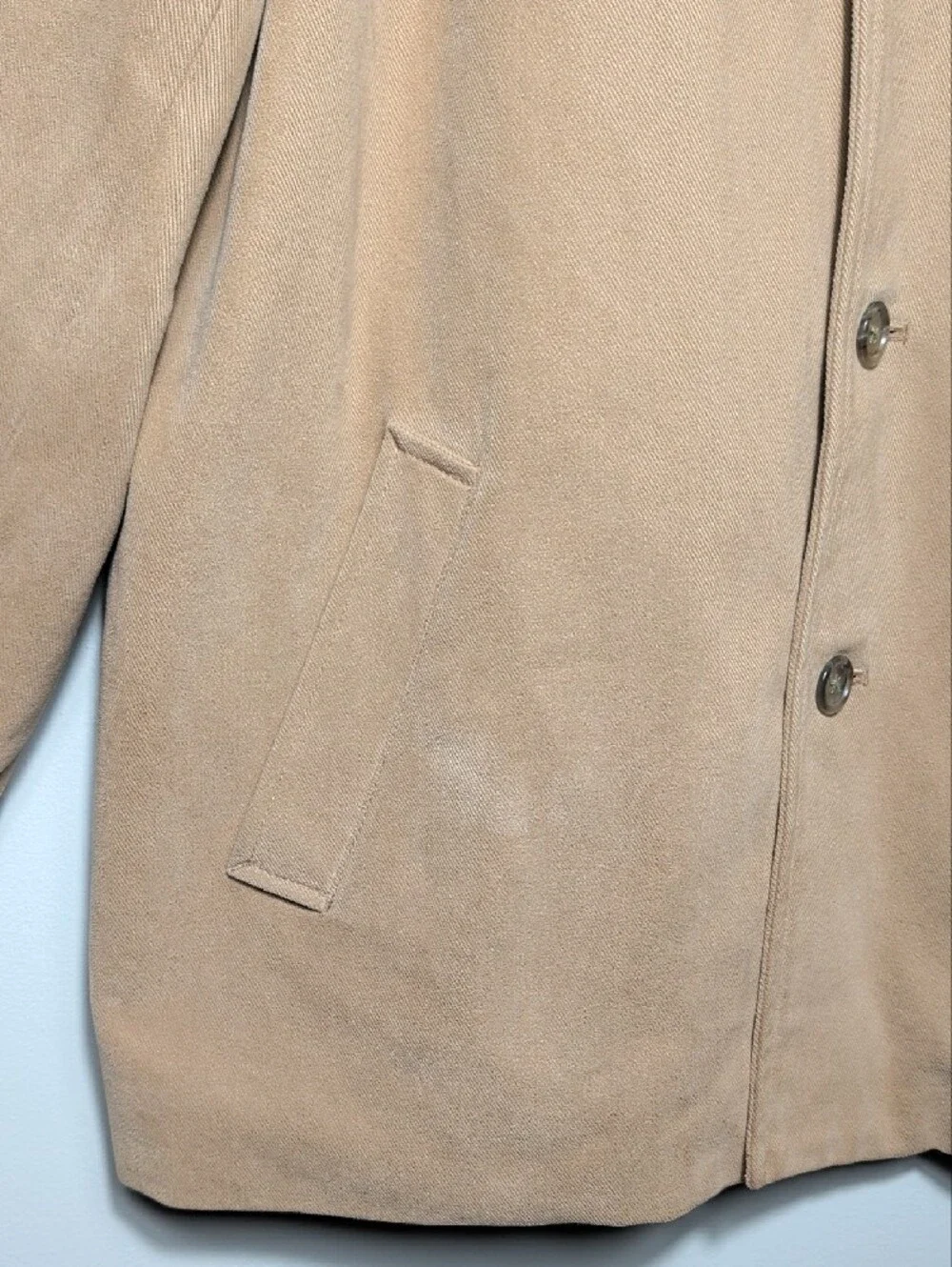 Vtg 90's J.Crew Mens Classic Tan Button-Up Coat Mid Length Minimal Preppy Large